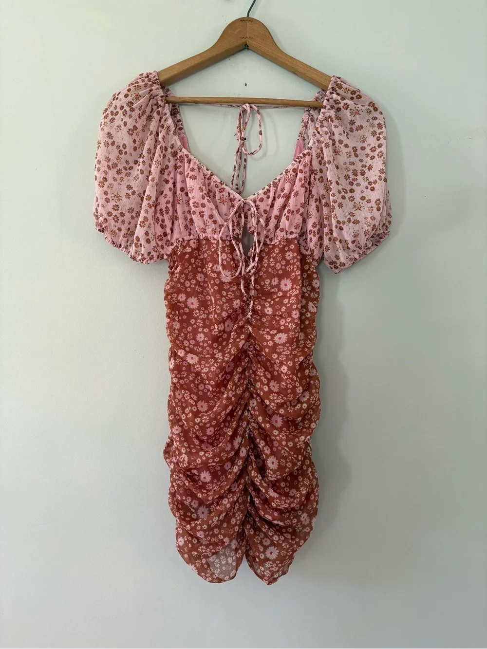 Free People Tessa Floral Pink Ruched Mini Dress Size XS
